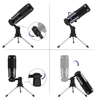 Black new bee usb microphone condenser with textured grille shock mount and volume control for recording vocals