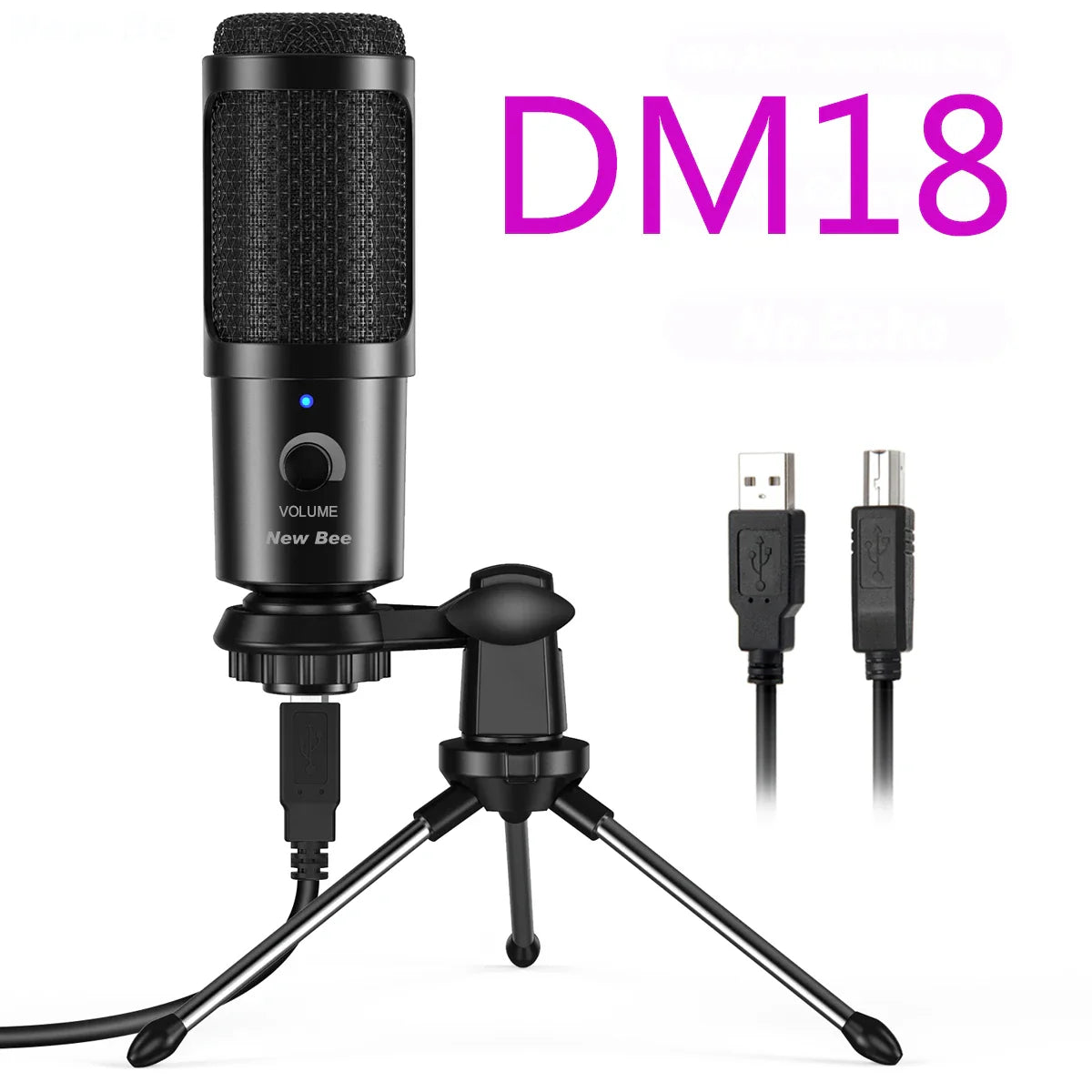 Black new bee usb microphone condenser with mesh grille and volume control knob for recording vocals with shock mount