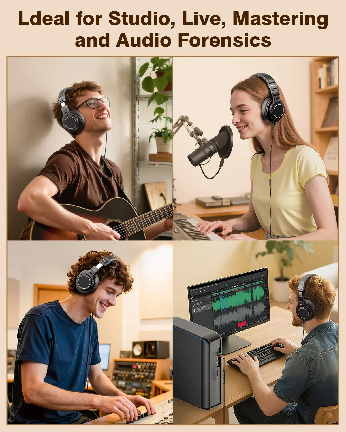 Black wired over-ear studio headphone monitor with padded earcups and adjustable headband for music professional studio use