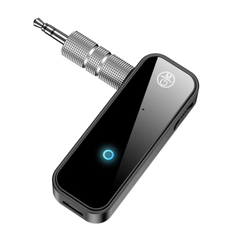 Black bluetooth 5.3 transmitter receiver 2 in1 wireless audio aux adapter with silver 3.5mm jack for car audio music aux handsfree headset