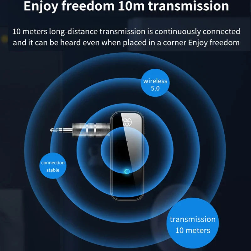 Black bluetooth 5.3 transmitter receiver with silver 3.5mm jack for stable 10m transmission aux handsfree headset car audio music