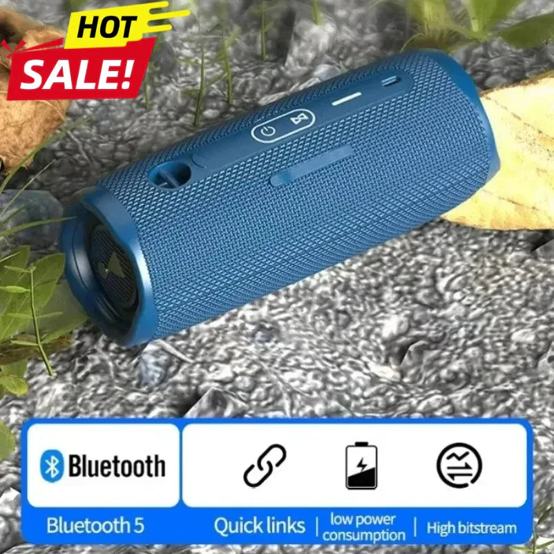Blue textured portable bluetooth speaker with control buttons and rugged design for outdoor subwoofer wireless use