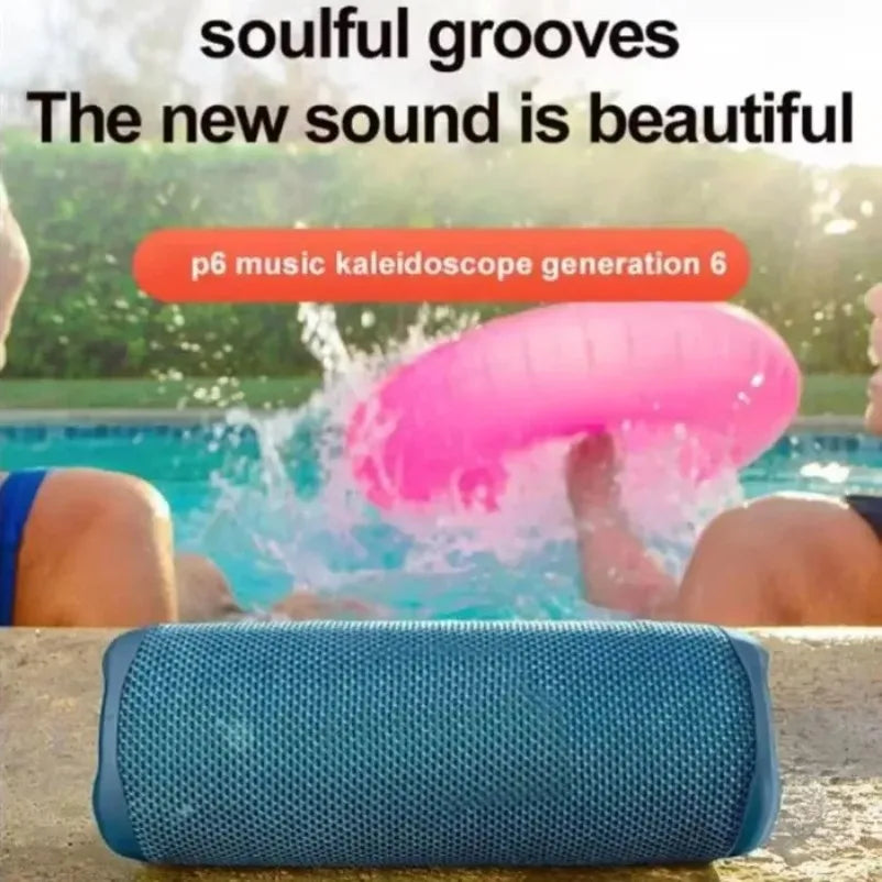 Blue textured outdoor subwoofer wireless bluetooth audio speaker with sleek cylindrical design and rounded edges