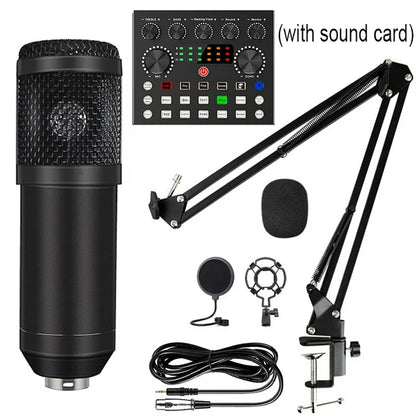 Black bm800 microphone kits with mesh grille silver base suspension scissor arm shock mount and pop filter for studio recording