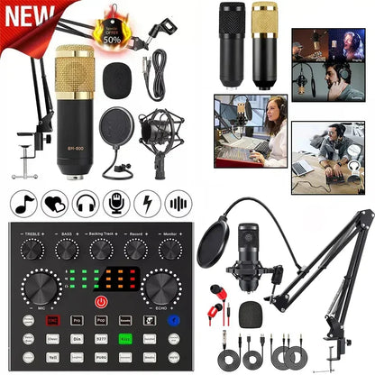 Black and gold bm800 microphone kits with mesh grille suspension scissor arm and shock mount for studio recording