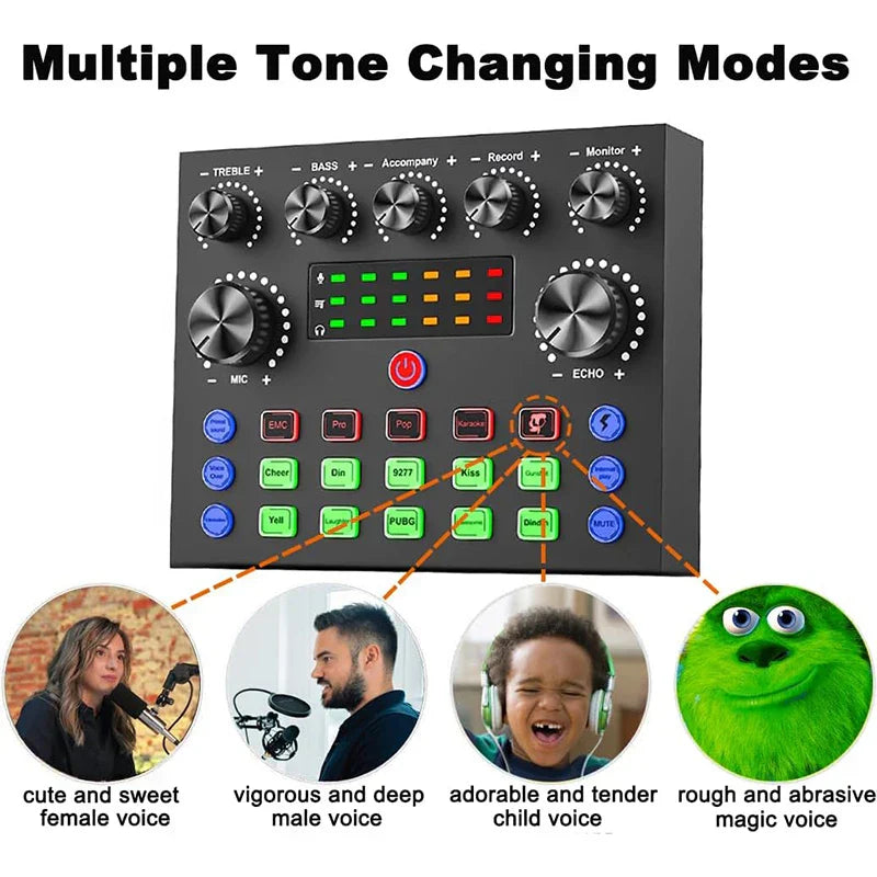 Black rectangular audio effects processor with silver knobs and led display in bm800 microphone kits with shock mount and arm