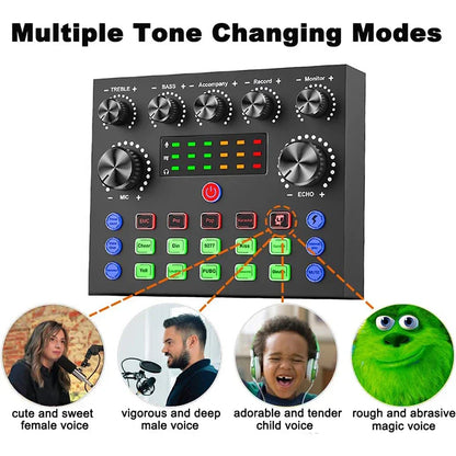 Black rectangular audio effects processor with silver knobs and led display in bm800 microphone kits with shock mount and arm