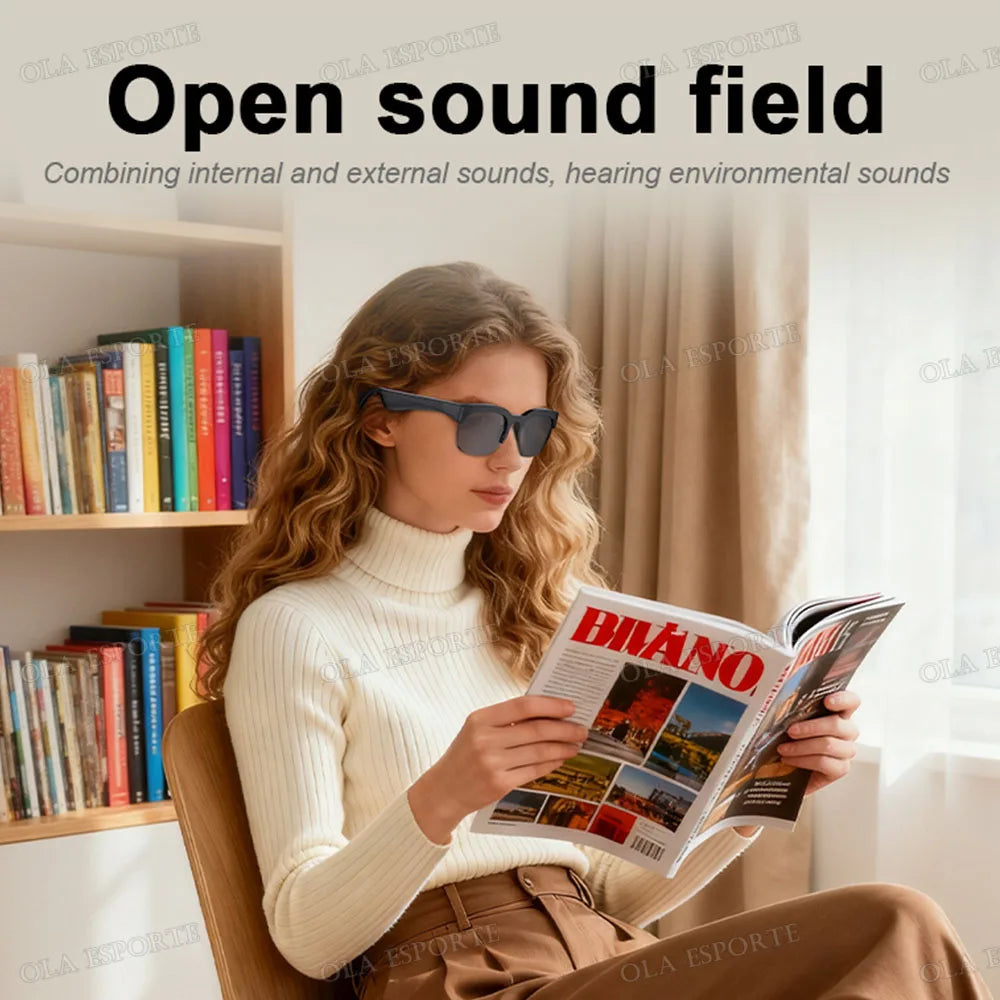 Black-framed new camera control smart glasses 2025 with hifi audio glasses and headphones wireless bluetooth for android