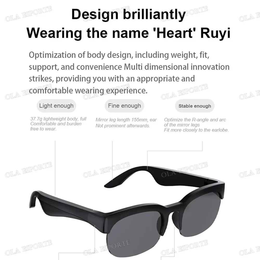 Black heart ruyi wireless earphone sunglasses with dark gray lenses feature headphones wireless bluetooth and hifi audio glasses