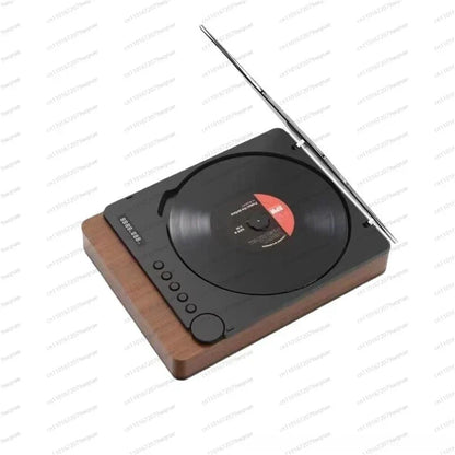 Black and wood-grain vinyl record player bluetooth 5.0 hi-fi music system with usb playback and silver antenna
