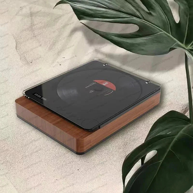 Modern wooden-finished hi-fi music system with sleek black acrylic platter and player bluetooth 5.0 for type beat music