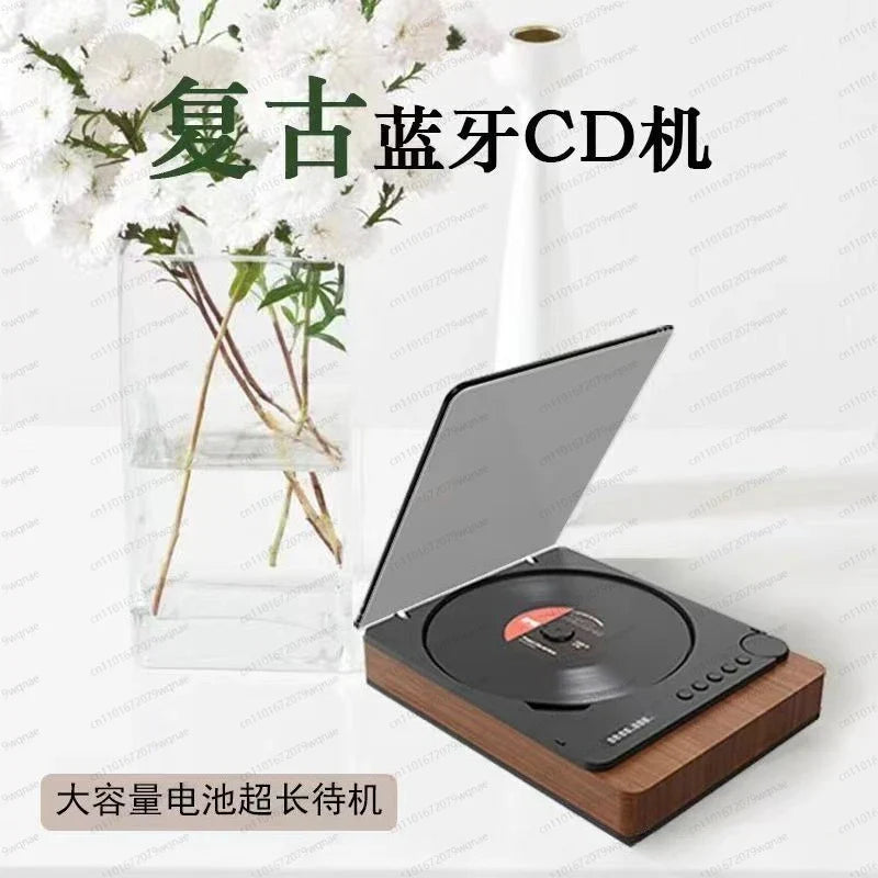 Vintage bluetooth cd player with sleek black and wood-grain finish featuring hi-fi music system and usb playback