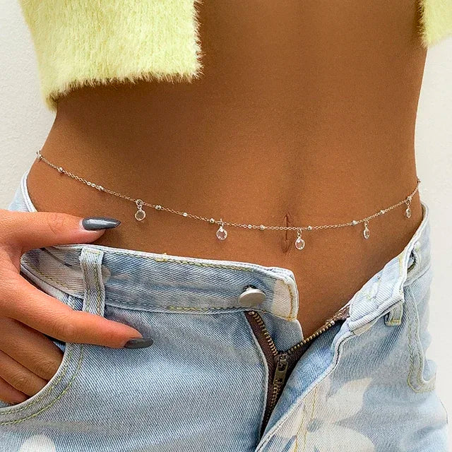 A delicate gold-toned charm sexy double layer butterfly chain with teardrop crystals for women waist bead belt summer beach