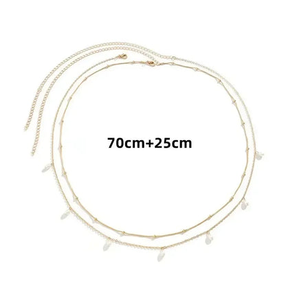 Gold-toned layered charm sexy double chain with white teardrop charms women waist bead belt summer beach accessory