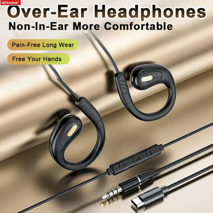 Black over-ear headphone 9d surround with sleek curved design and gold control buttons earbuds sports headsets enc earphones