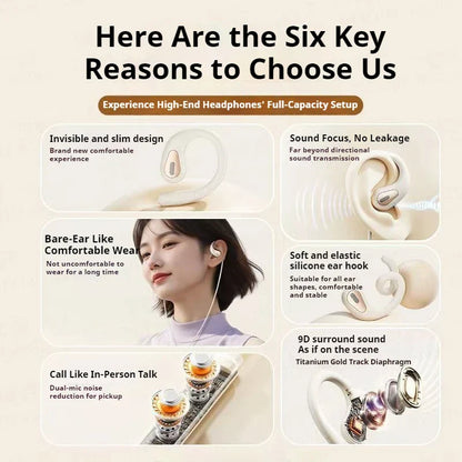 Invisible slim white earbuds sports headsets with ergonomic silicone ear hooks and headphone 9d surround sound