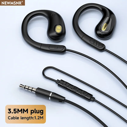 Black newmsnr earbuds sports headsets with gold mesh, ergonomic hooks, 3.5mm jack, and headphone 9d surround sound