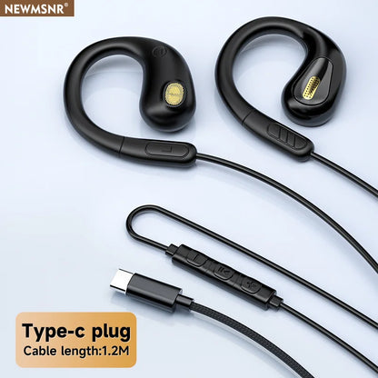 Black in-ear earbuds sports headsets with gold speaker grilles and type c cable featuring headphone 9d surround sound