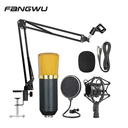 New design metal rap studio microphone in black and gold with mesh grille and adjustable arm stand for beat music store