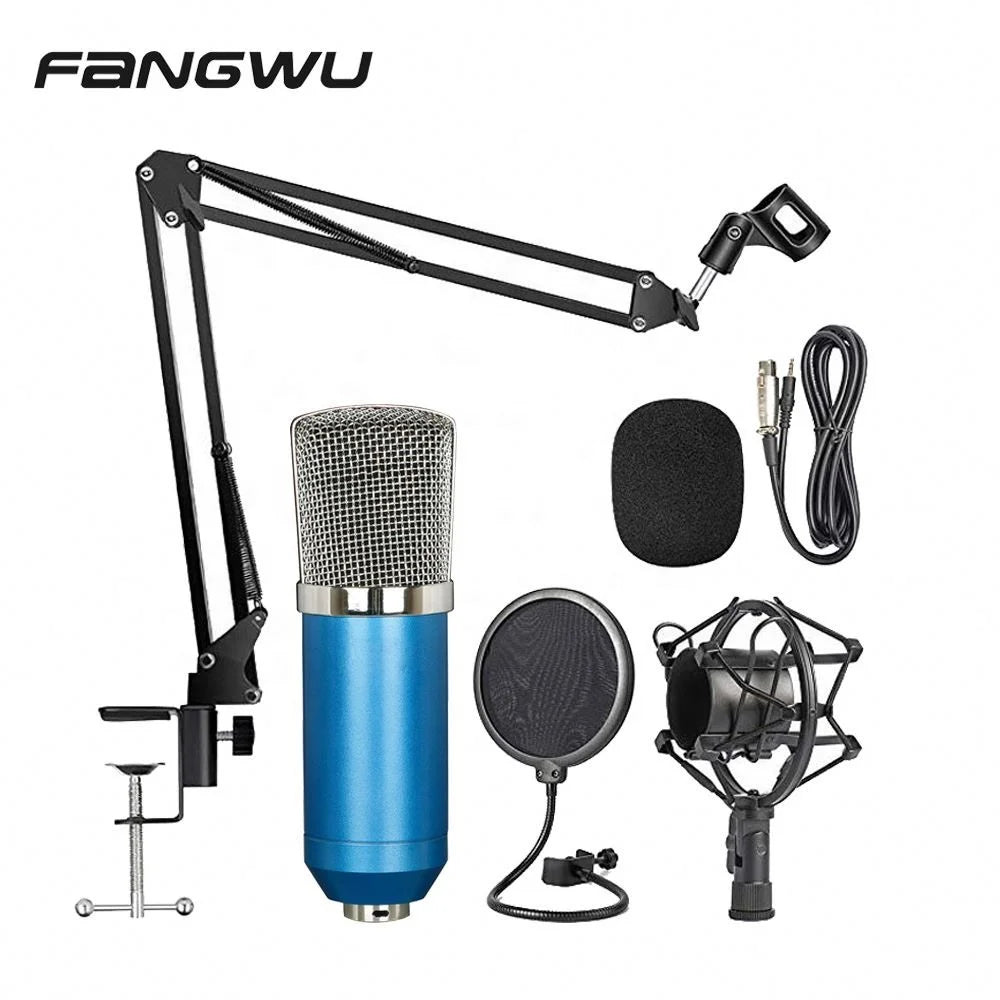 New design metal rap studio microphone with blue body silver mesh grille and high signal noise ratio for beat music store