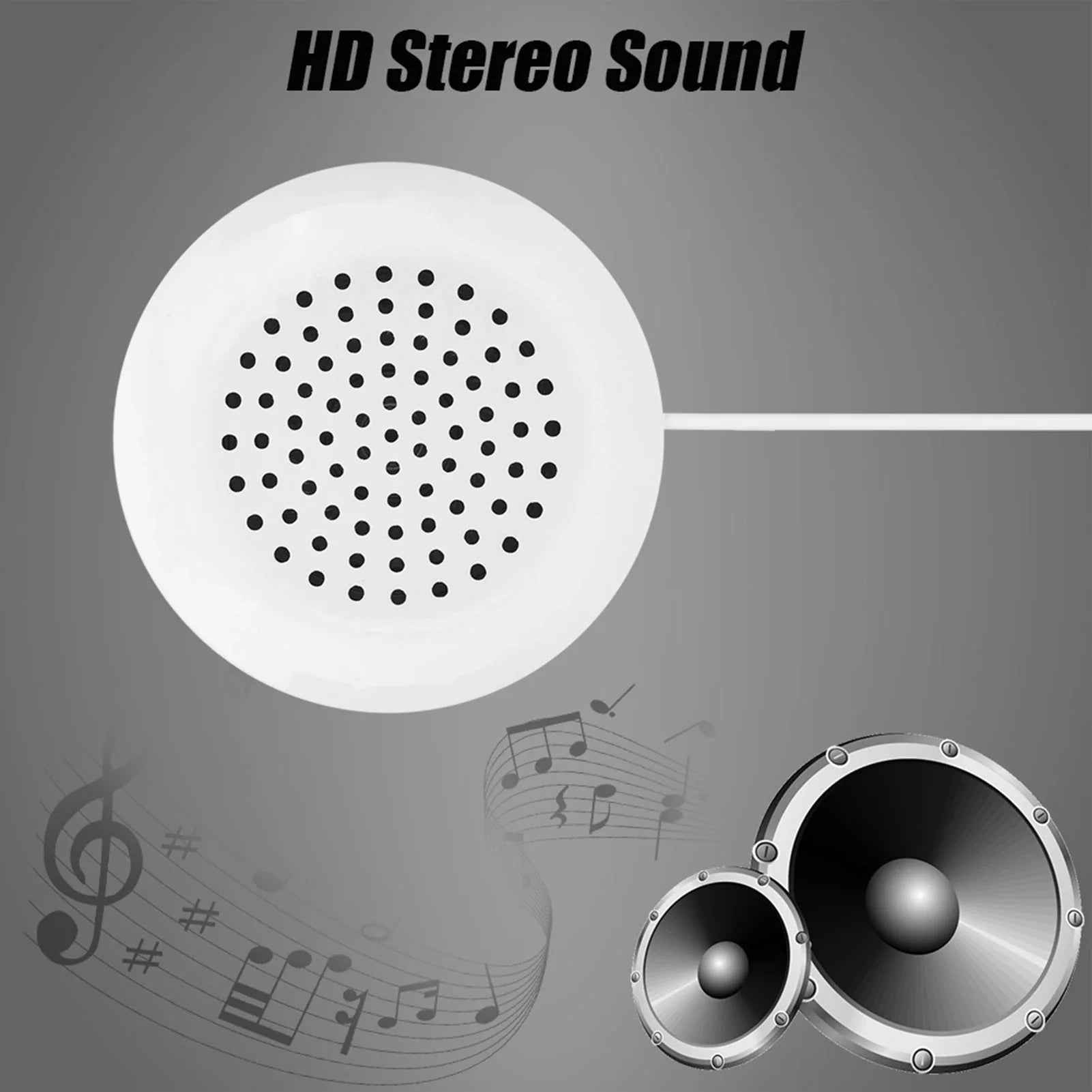 White circular diy pillow speaker with perforated grille and 3.5mm wire for mp3 phone portable use