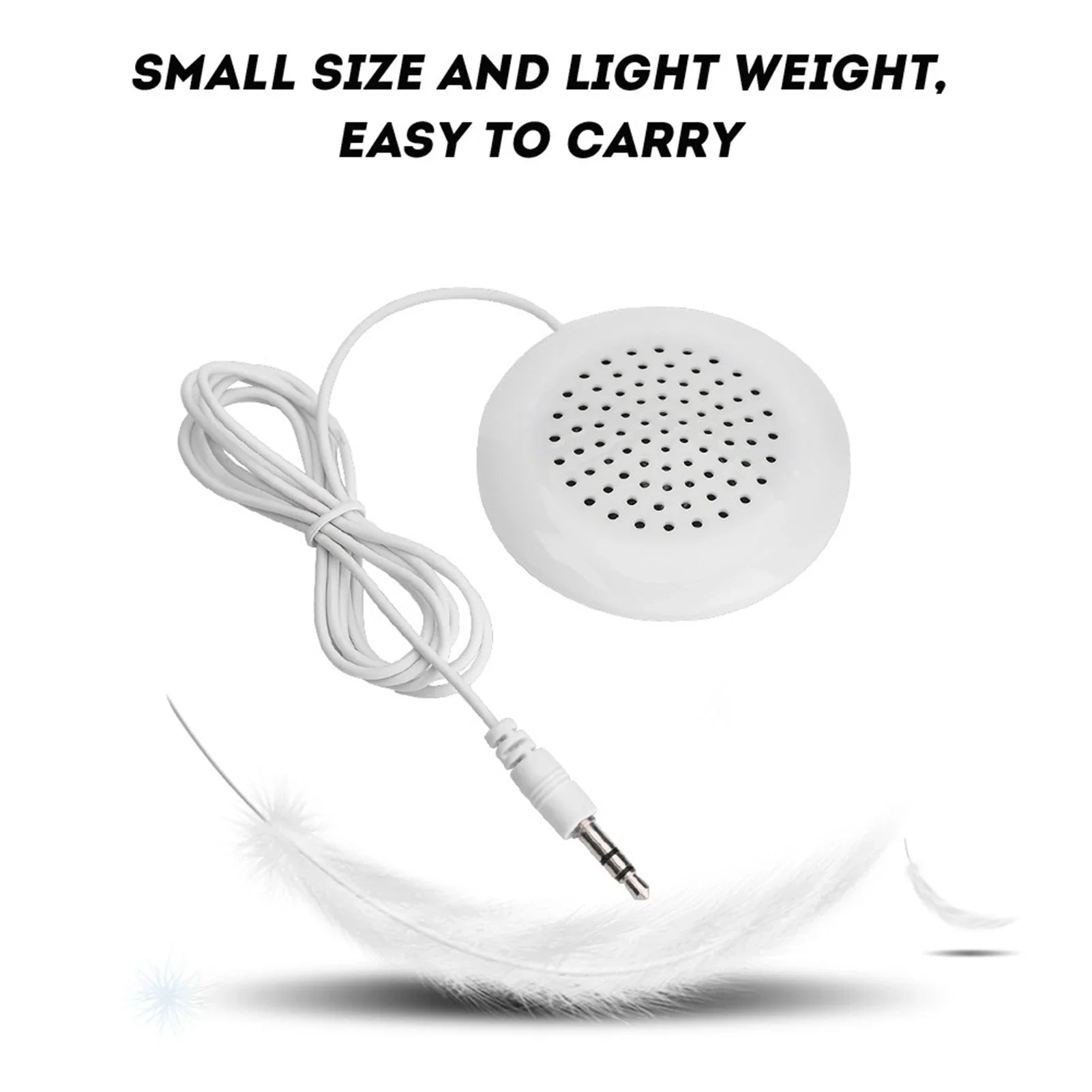 White compact diy pillow speaker with perforated grille and 3.5mm audio jack for mp3 phone portable use