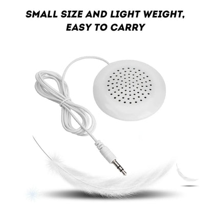 White compact diy pillow speaker with perforated grille and 3.5mm audio jack for mp3 phone portable use