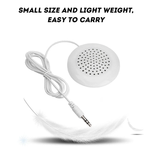 White compact diy pillow speaker with perforated grille and 3.5mm audio jack for mp3 phone portable use
