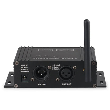 Black 2.4ghz wireless controller receiver and transmitter lcd display with dmx in out and dc input for disco dj party use