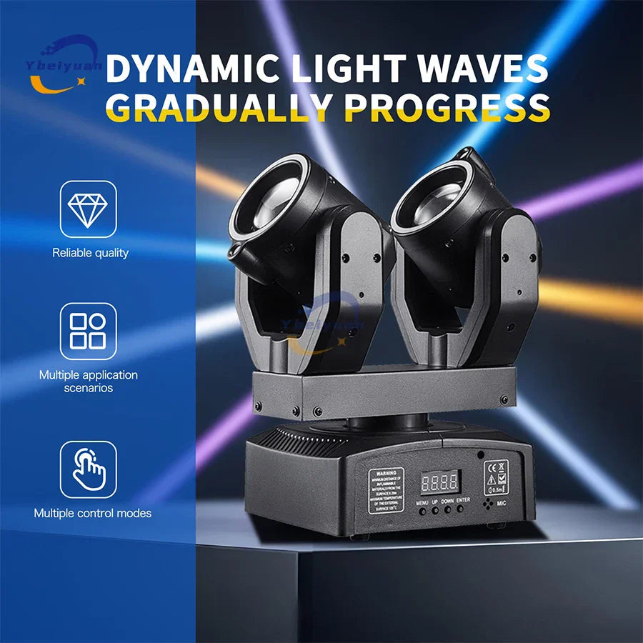 Black double head moving head beam light with metallic accents and aperture remote control for birthday party effect