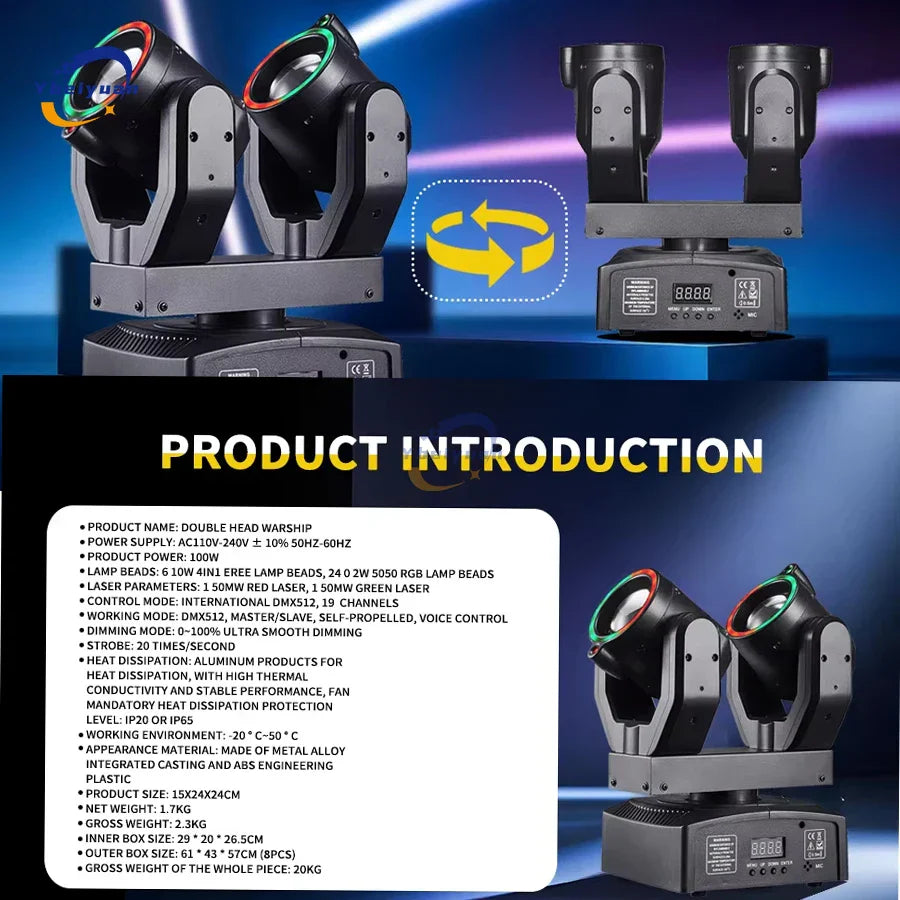 Black double head moving head beam light with aperture remote control and aluminum alloy for birthday party effect