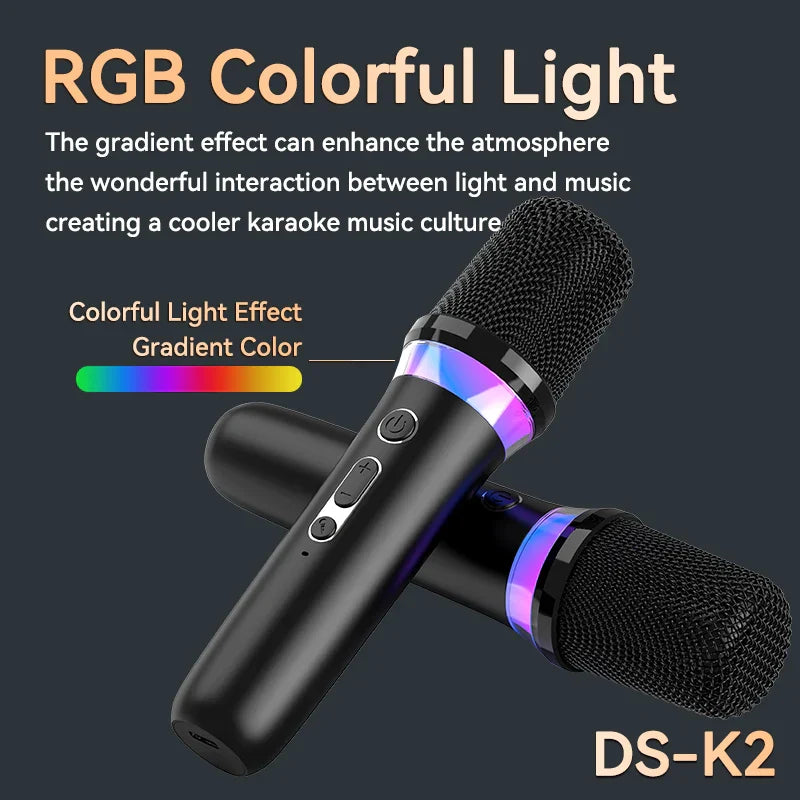 Black wireless karaoke companion bluetooth microphone with rgb light ktv dsp for wired speaker car use