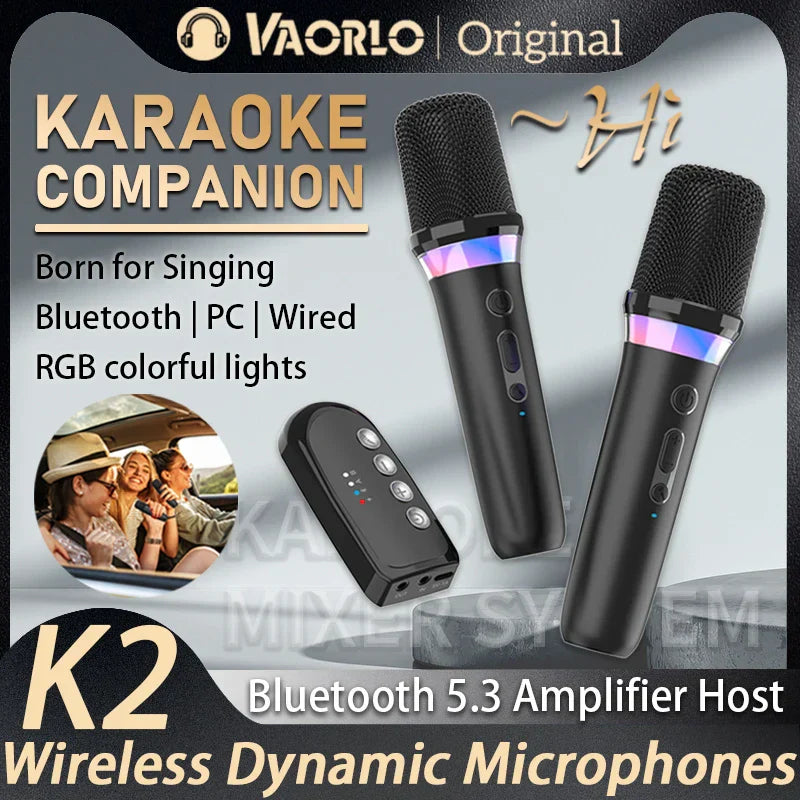 Black wireless dynamic karaoke companion bluetooth microphone with rgb light ktv dsp for wired speaker car use