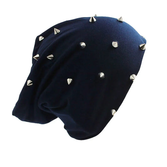Dark blue velvet fashion hip hop beanie with silver metal spikes for autumn men beanies and brand outdoor beauty use