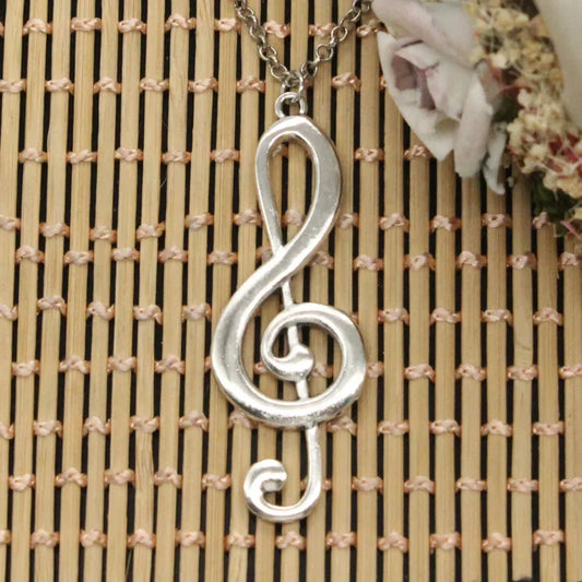 Silver musical note pendant necklace with round cross chain womens diy silver color jewelry gift