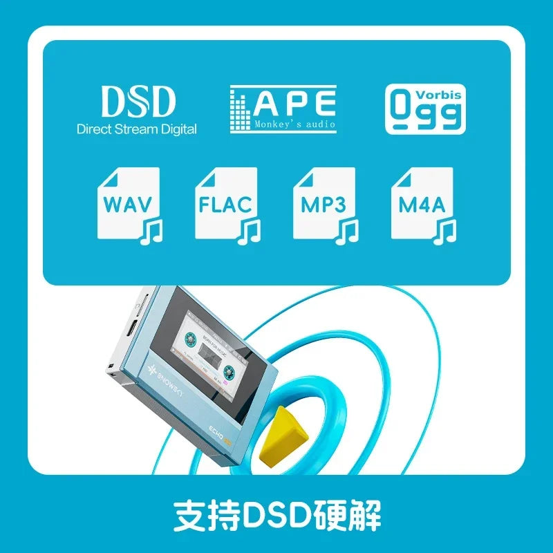 Light blue fiio snowsky echo mini walkman 8gb with cassette tape design and screen supports custom dsd playback
