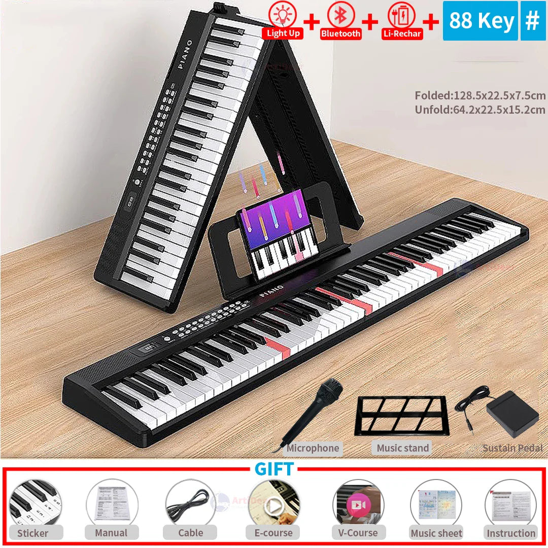 Black and white 88-key folding piano with bluetooth connectivity adult electronic portable musical keyboard professional