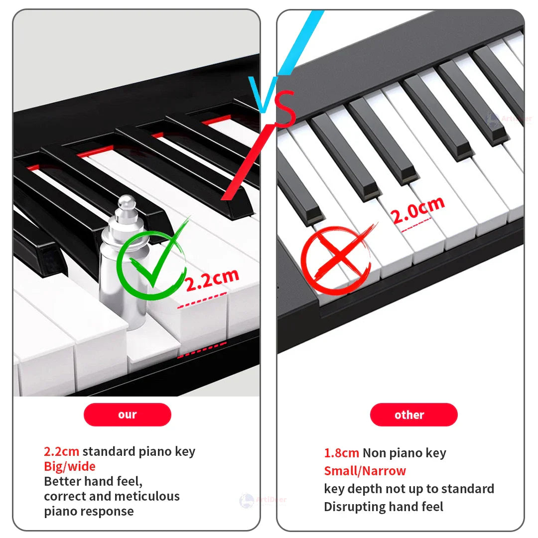 Black and white folding piano 88 keys with 22cm wide keys designed for musical keyboard professional and adult electronic portable use