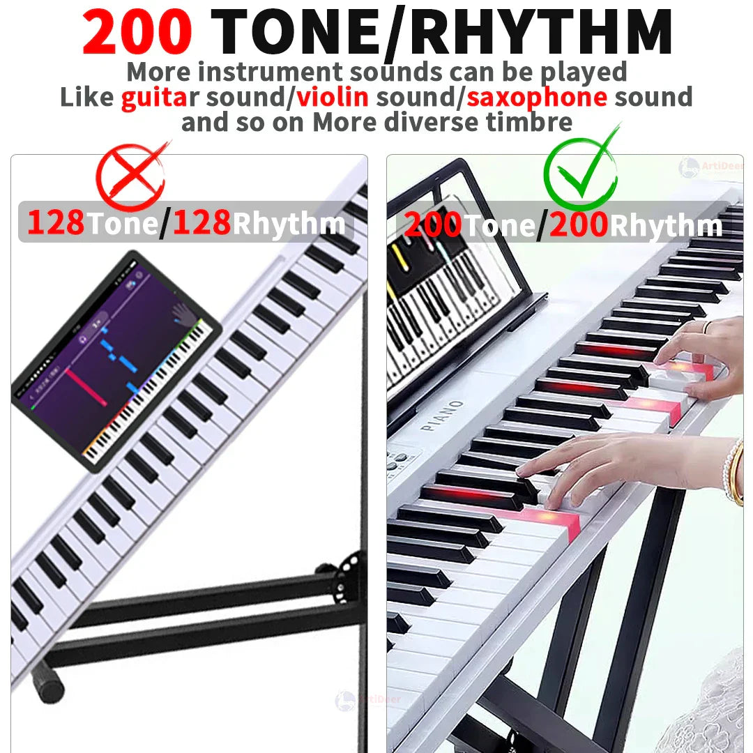 White and black folding piano 88 keys musical keyboard professional with 200 tone 200 rhythm features for adult electronic portable use