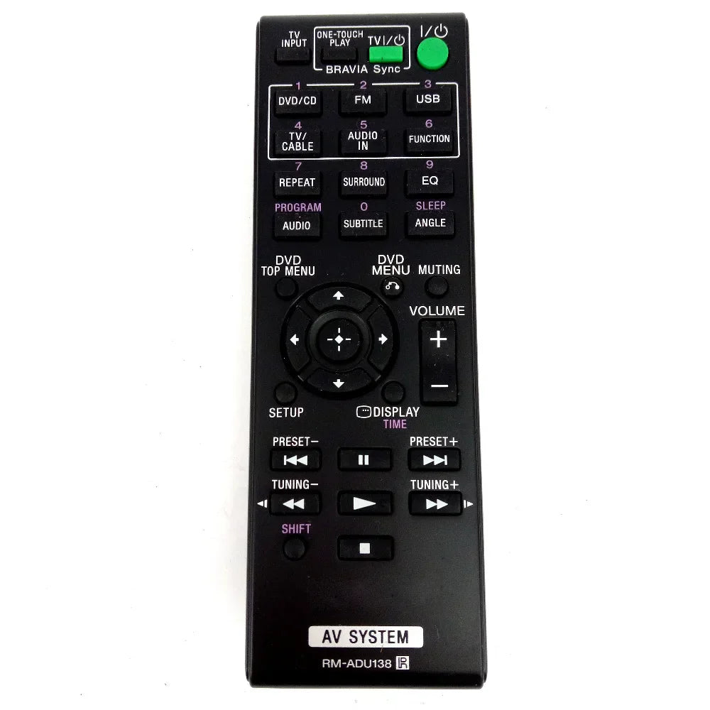 Black plastic sony remote control rm-adu138 with green power button for dav-tz140 hbd-tz140 ss-ts121 ss-ws121 home theater system