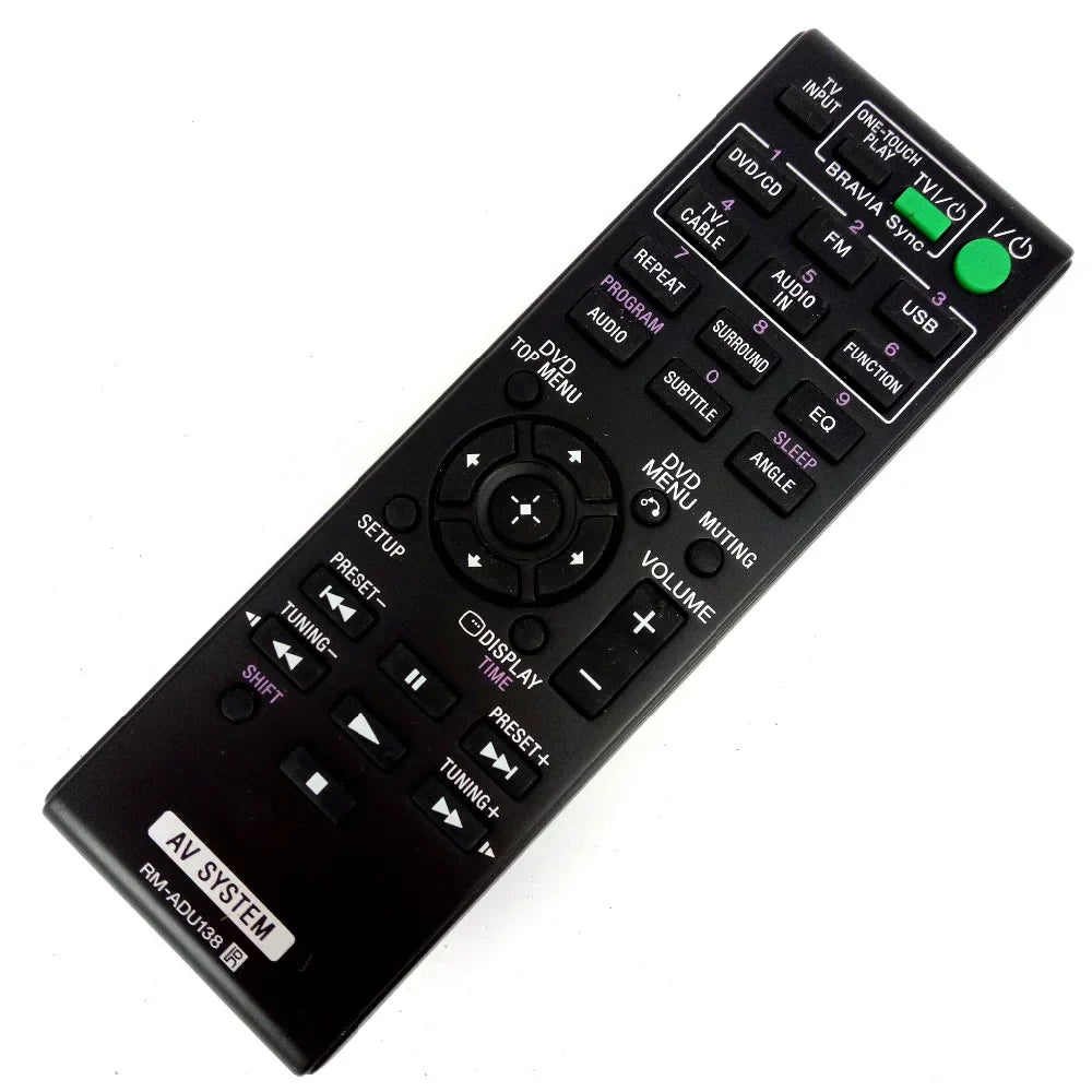 Black plastic remote control rm-adu138 with green power button for dav-tz140 hbd-tz140 ss-ct121 ss-ws121 home theater system