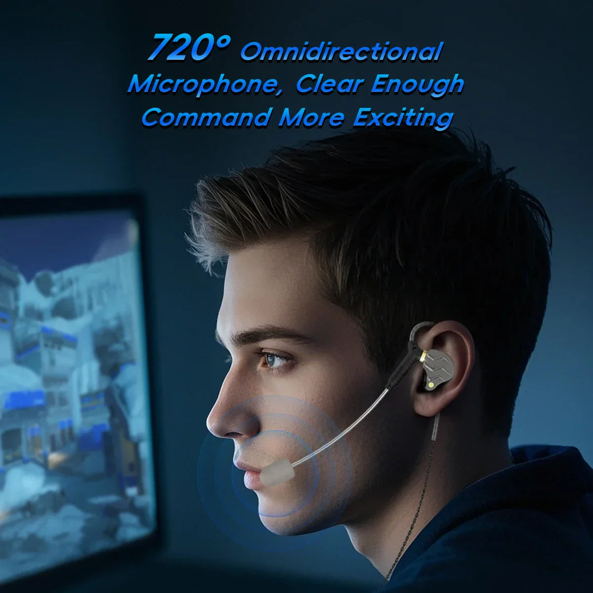 Gold-colored in-ear sport game headsets with digital hifi music and earphones pluggable mic for clear sound and communication