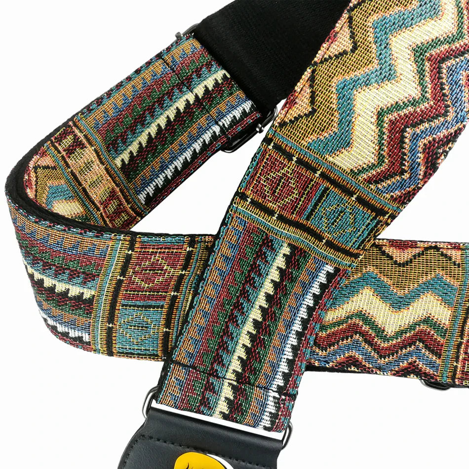 A new high quality cotton guitar strap with colorful geometric pattern adjustable for bass guitar with five star feedback