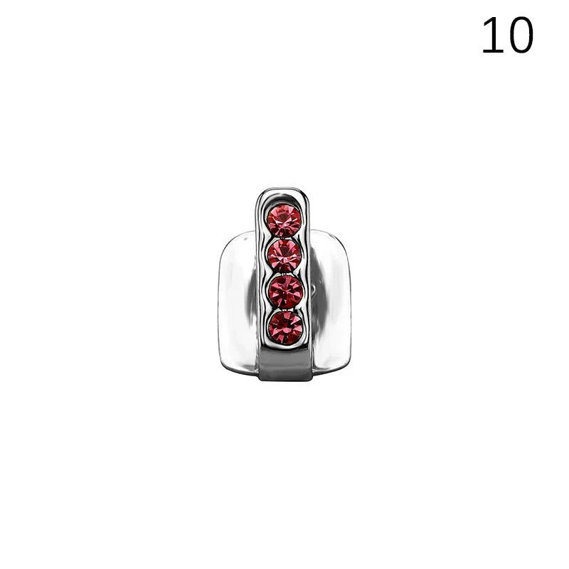 Silver-toned orthodontic retainer clip with four red crystals for new hip hop iced out dental grills jewelry