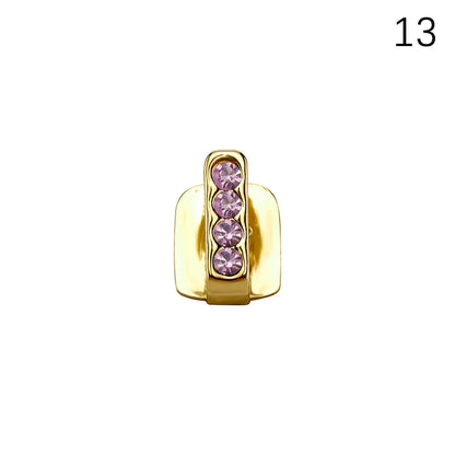 Gold-colored dental grills jewelry with four purple rhinestones iced out hollow double tooth cap for men women