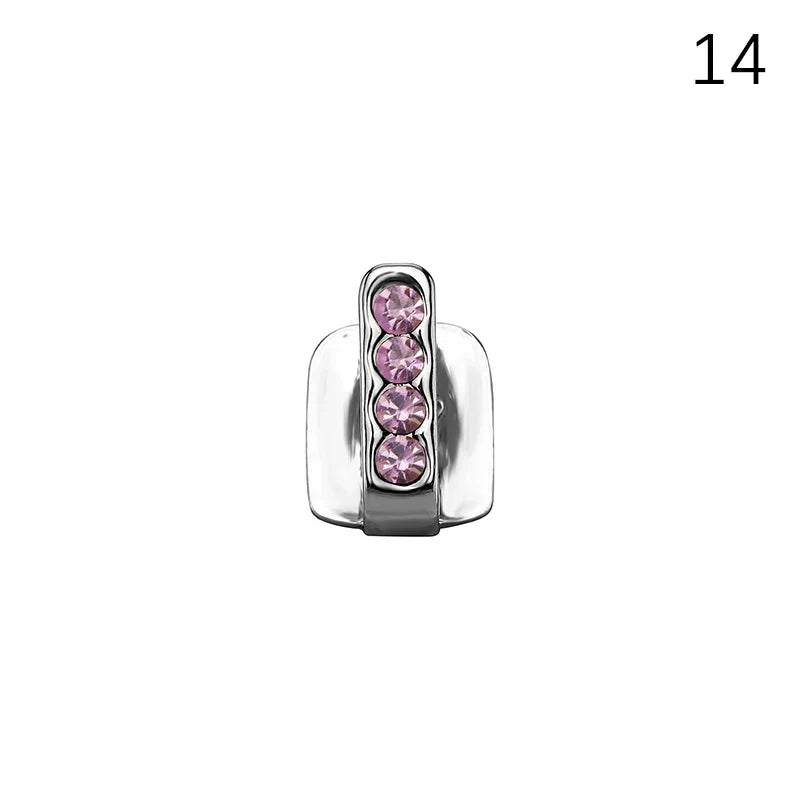 Silver-toned dental grills clip with four pink rhinestones crafted from high-quality materials for hip hop style use