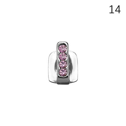 Silver-toned dental grills clip with four pink rhinestones crafted from high-quality materials for hip hop style use