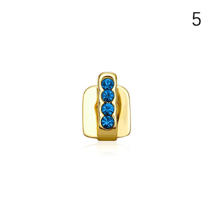 Gold-colored hip hop dental grills with four blue rhinestones made of high-quality materials for men and women cosplay