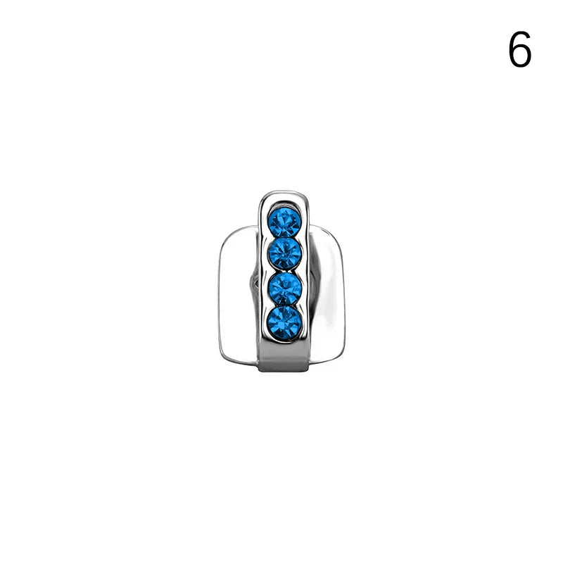 Silver metal earring back with four blue rhinestones for new hip hop dental grills jewelry men women cosplay use