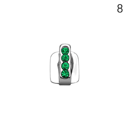 Silver metal dental grills jewelry with four vertical round green gemstones for hip hop and cosplay use